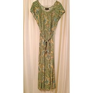 Bob‎ Mackie Wearable Art Women's Green/Multicolor 70's Style Print Long Dress M